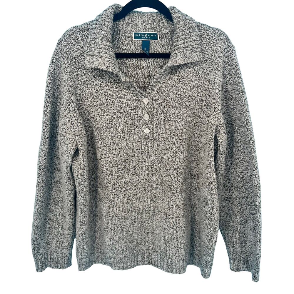 Karen Scott Grey Collared Sweater Women's 1x